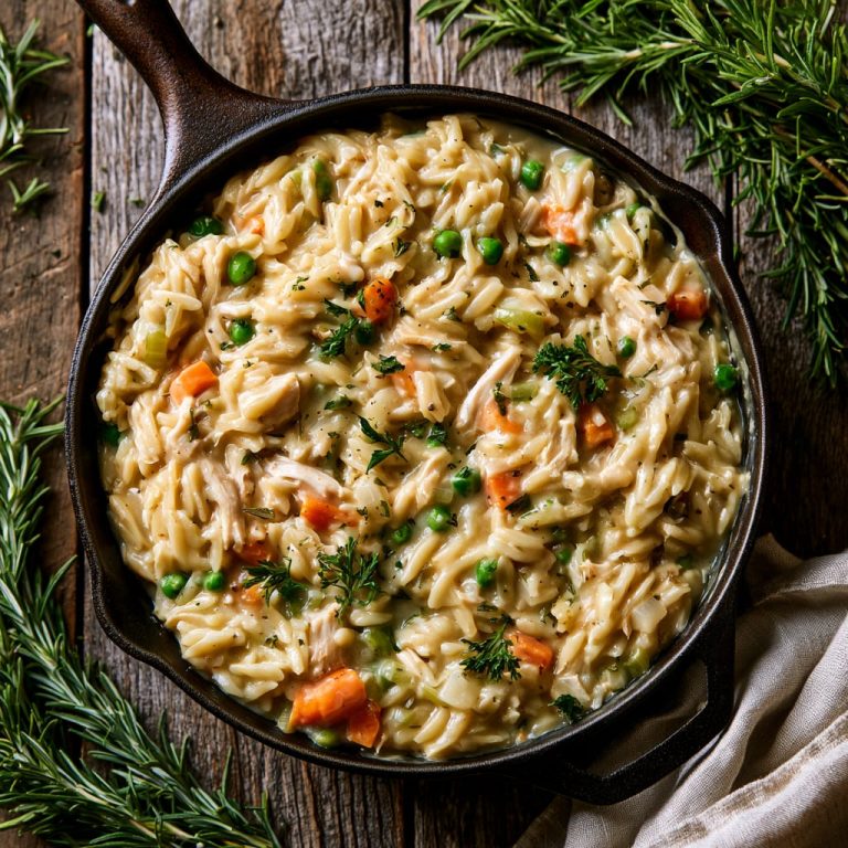 Chicken Pot Pie Orzo: Cozy Easy Fall Dinner in One Skillet