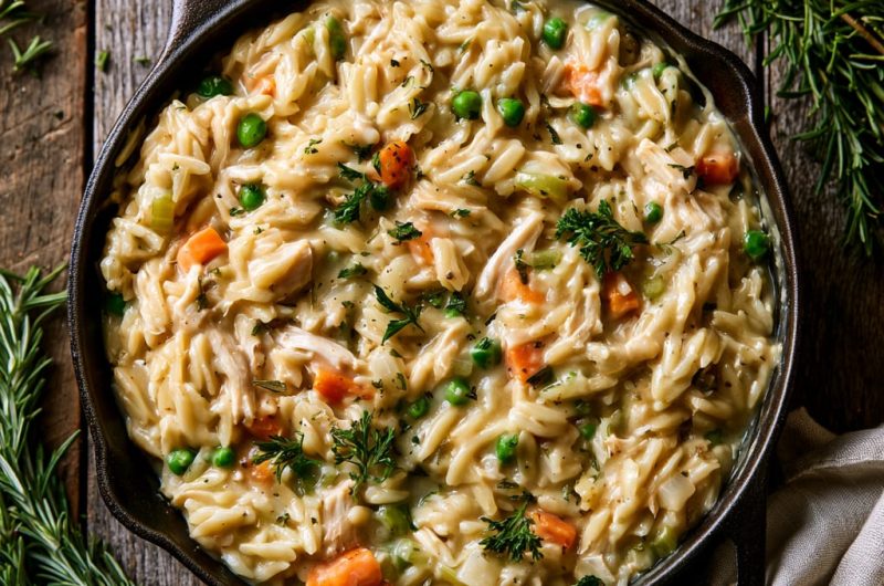Chicken Pot Pie Orzo: Cozy Easy Fall Dinner in One Skillet