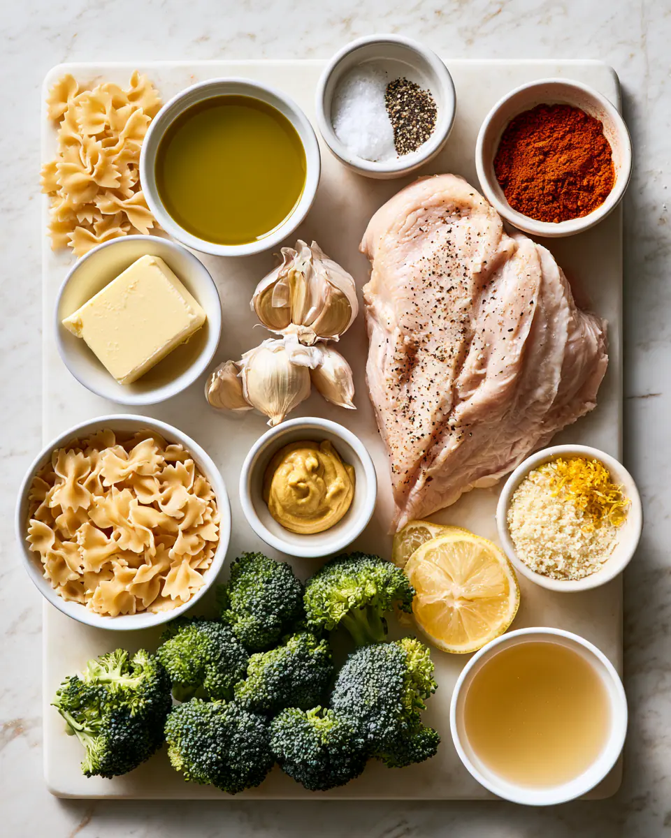 Ingredients for Cowboy Butter Lemon Bowtie Chicken with Broccoli | Easy Family Dinner