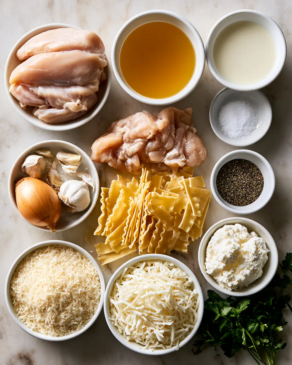 Ingredients for Creamy Crock Pot White Lasagna Soup | Cozy Weeknight Dinner