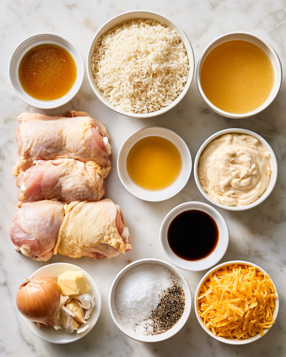 Ingredients for Dump and Bake Chicken Rice Casserole for Busy Weeknights