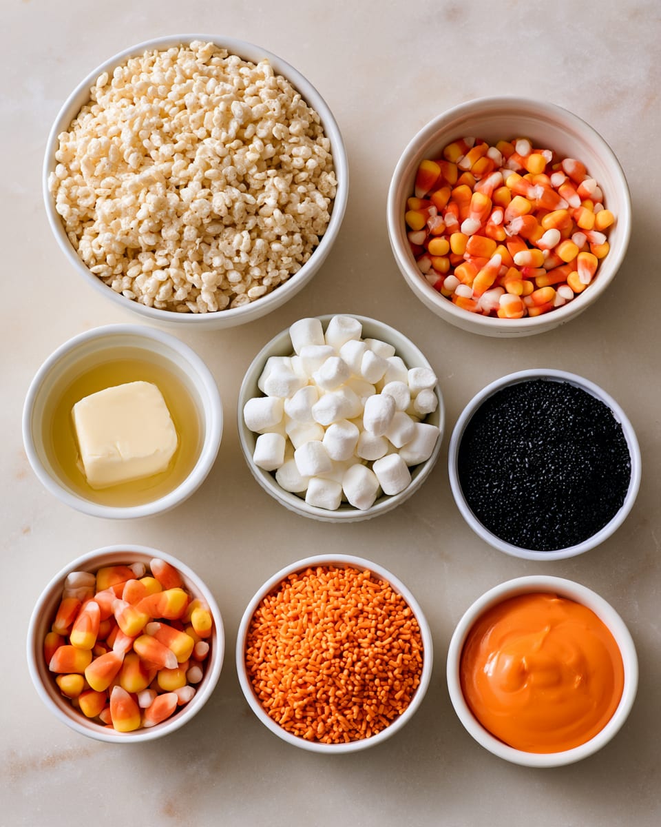Ingredients for Easy Halloween Rice Krispie Treats | Spooky Party Dessert