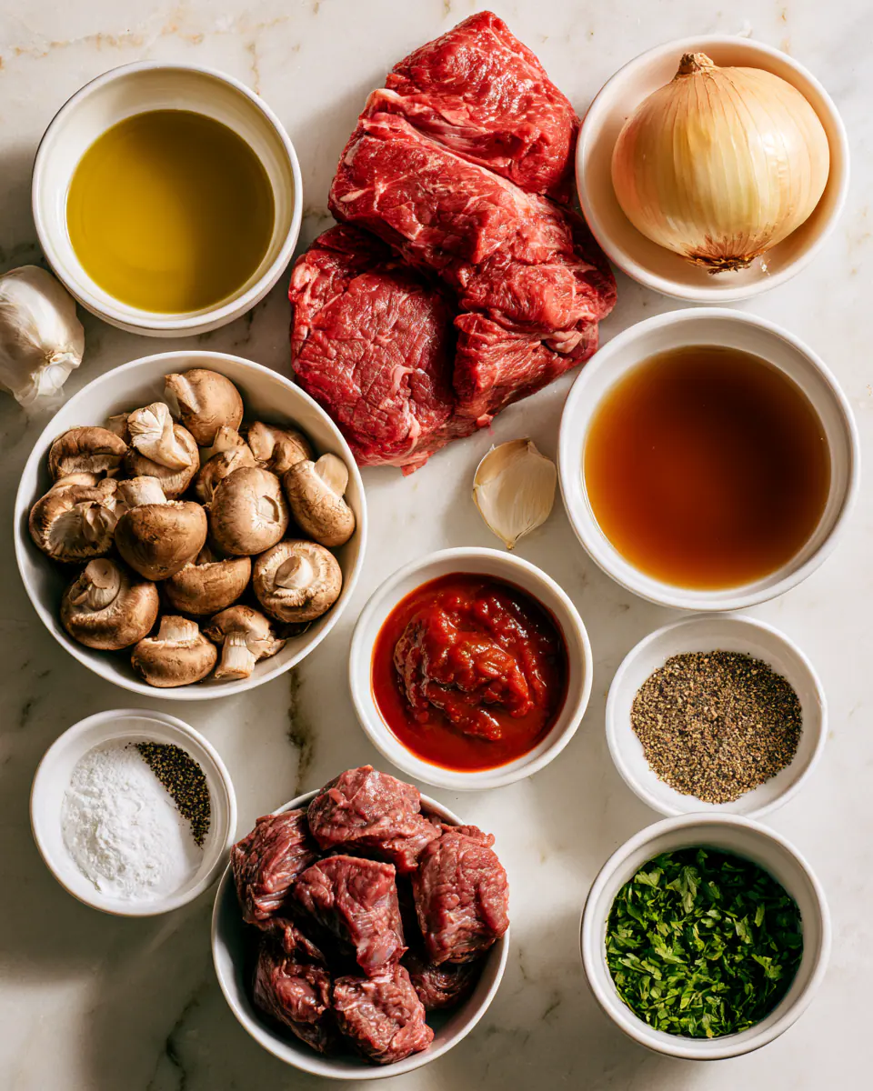Ingredients for Easy Instant Pot Beef Tips with Gravy | Weeknight Dinner