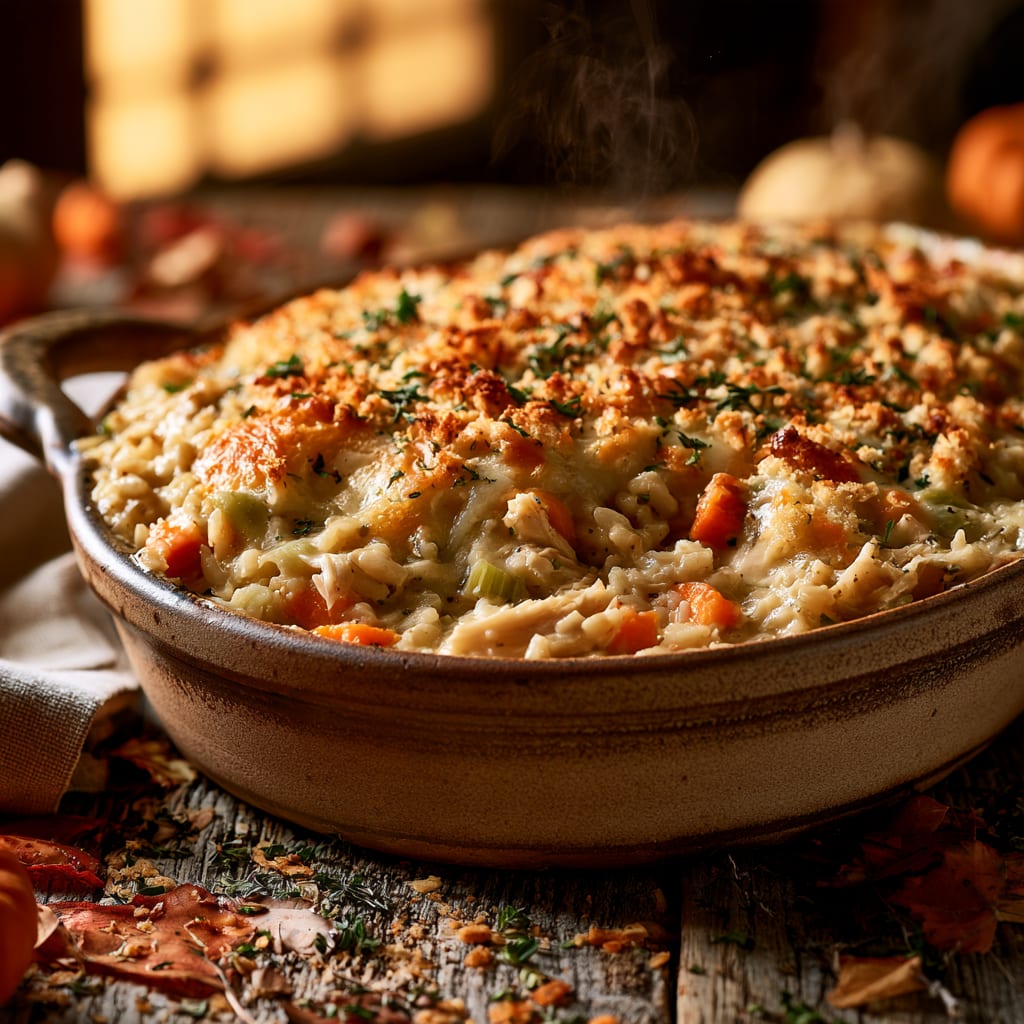 Fall Potluck Chicken and Rice Casserole for a Crowd