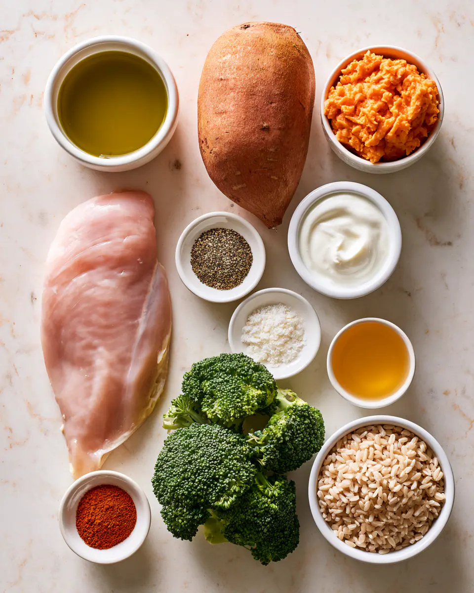Ingredients for Healthy Chicken Sweet Potato Bowl | Easy High-Protein Dinner