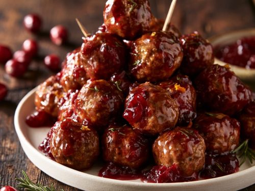Holiday Appetizer Meatballs with Sweet Cranberry Glaze