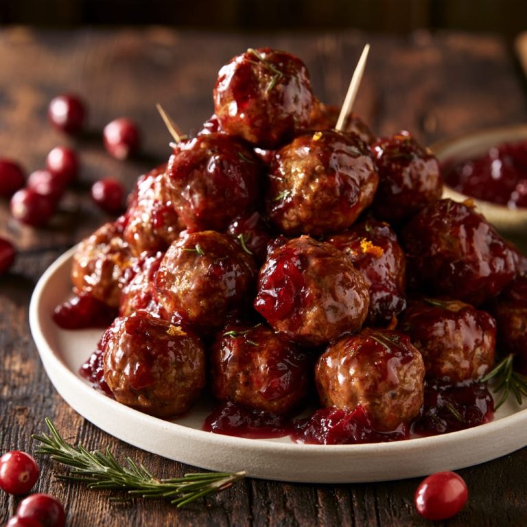 Holiday Appetizer Meatballs with Sweet Cranberry Glaze