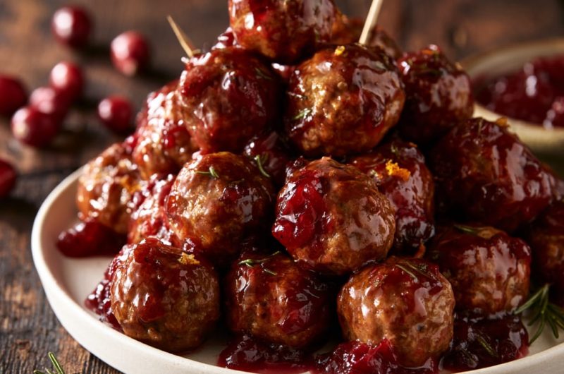 Holiday Appetizer Meatballs with Sweet Cranberry Glaze