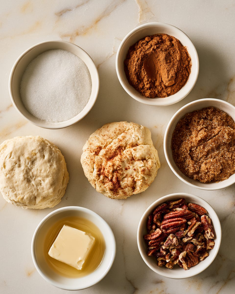 Ingredients for Homemade Monkey Bread Recipe with Gooey Cinnamon Sugar