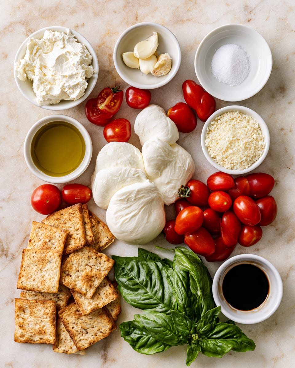 Ingredients for New Year's Eve Appetizer: Easy Caprese Dip in Minutes