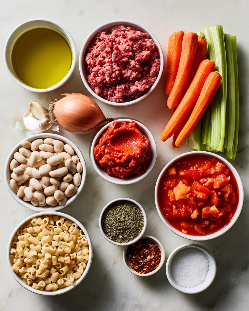 Ingredients for Pasta Fagioli Soup: Cozy One-Pot Italian Comfort Food
