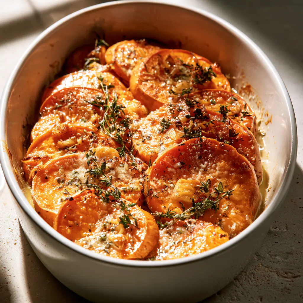 Roasted Sweet Potato Recipe with Garlic and Parmesan | Easy Side Dish