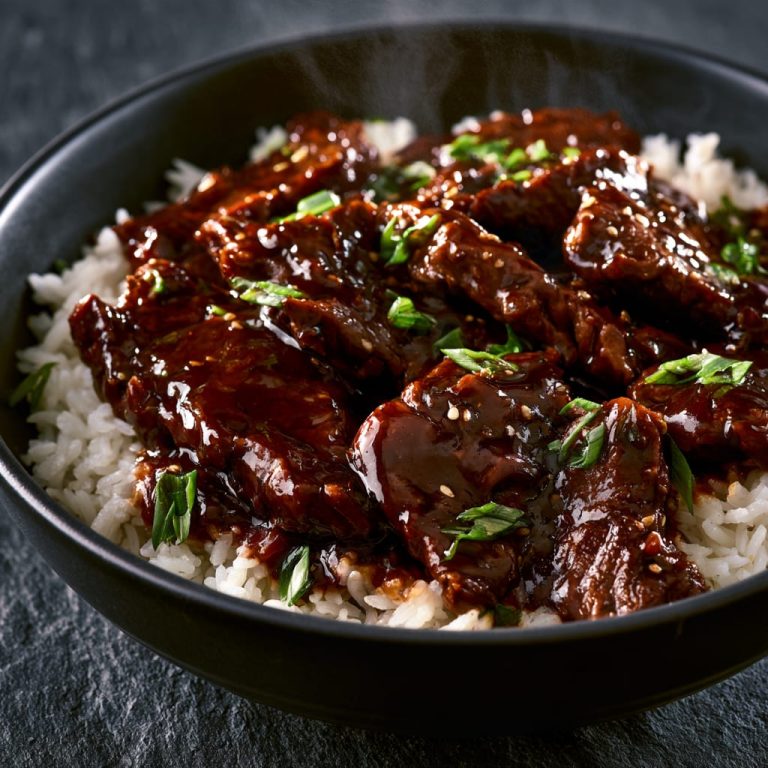 Slow Cooker Mongolian Beef with Sticky Garlic Sauce