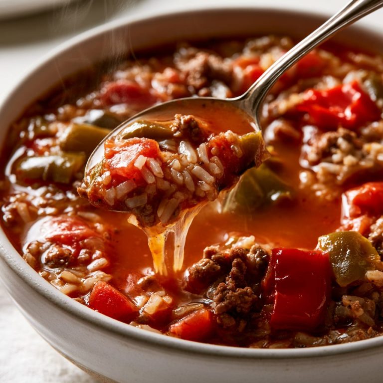 Stuffed Pepper Soup with Ground Beef and Rice