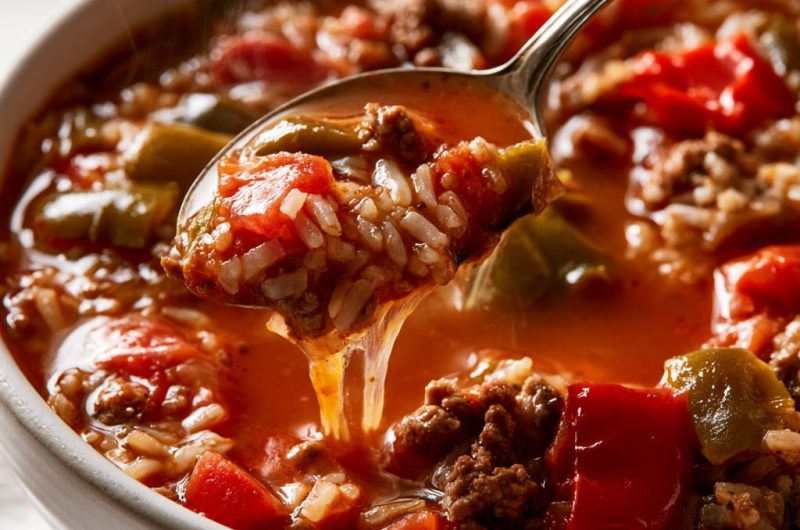 Stuffed Pepper Soup with Ground Beef and Rice
