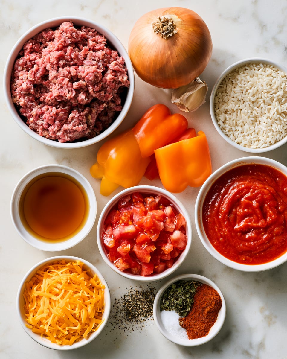 Ingredients for Stuffed Pepper Soup with Ground Beef and Rice