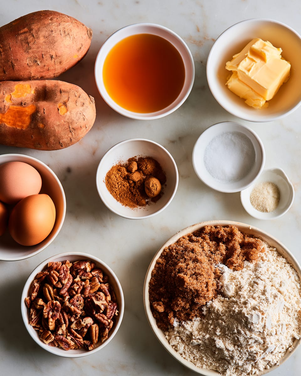 Ingredients for Sweet Potato Casserole with Maple Pecan Topping for Thanksgiving